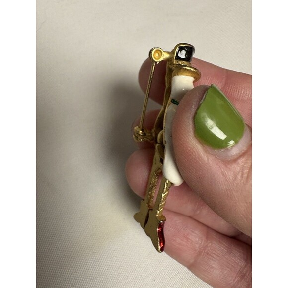 Vintage Gold Tone Snowman Brooch Pin Swinging Legs Christmas Holidays Frosty - Picture 8 of 8